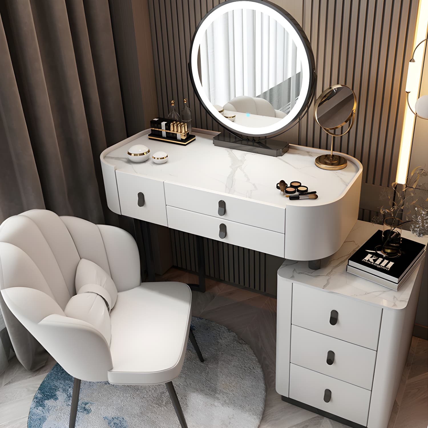 Glass/Stone Make-up Vanity Modern Vanity Dressing Table with Storage Drawers - image 5