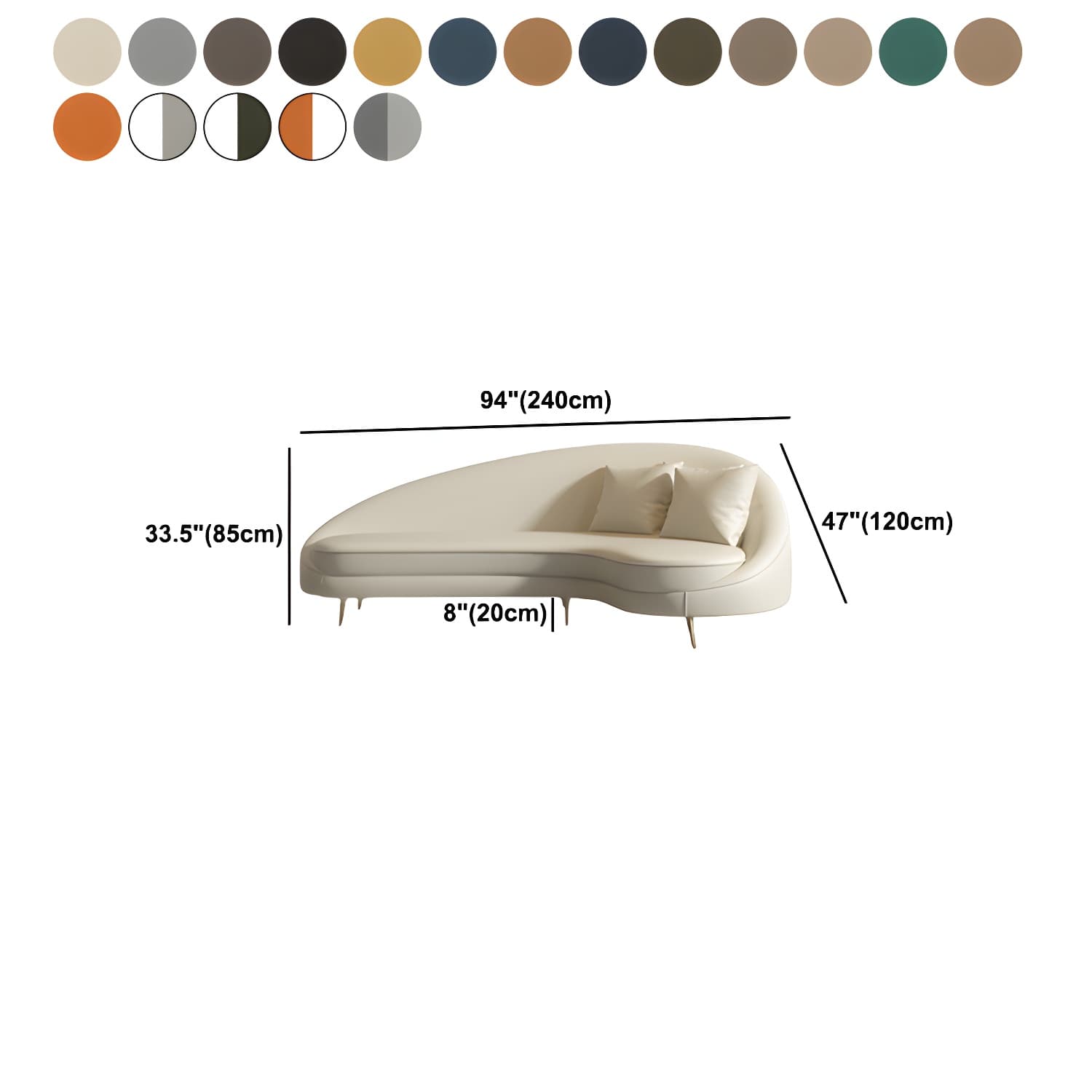 Faux Leather Curved Sofa Contemporary Sloped Arm Sofa for Living Room - image 34