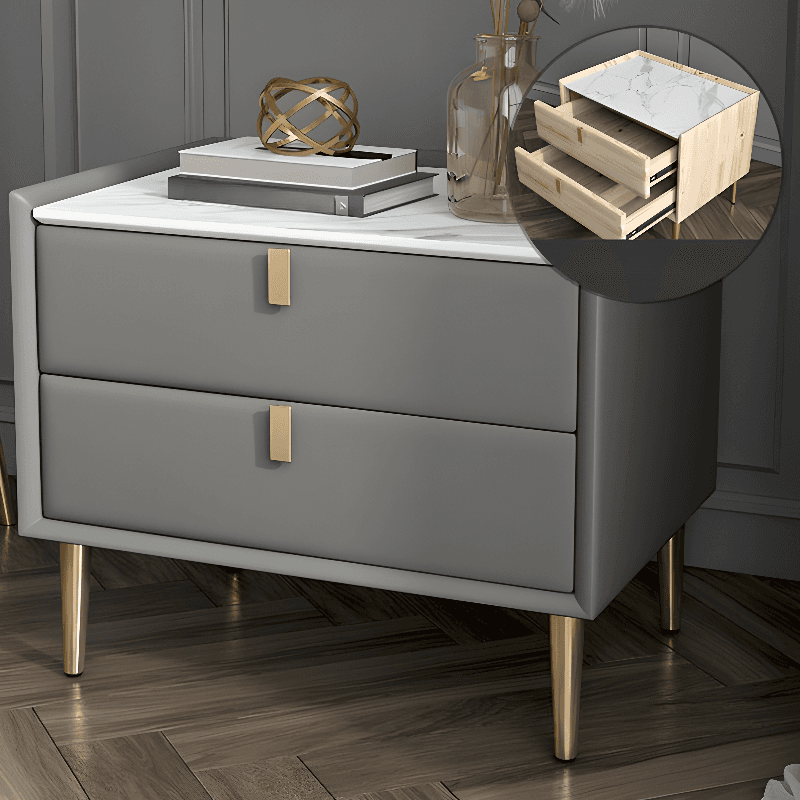 Organic Modern Nightstand With Drawer Organization Featuring 2 Drawers, Stone Countertop, and Leg - image 4