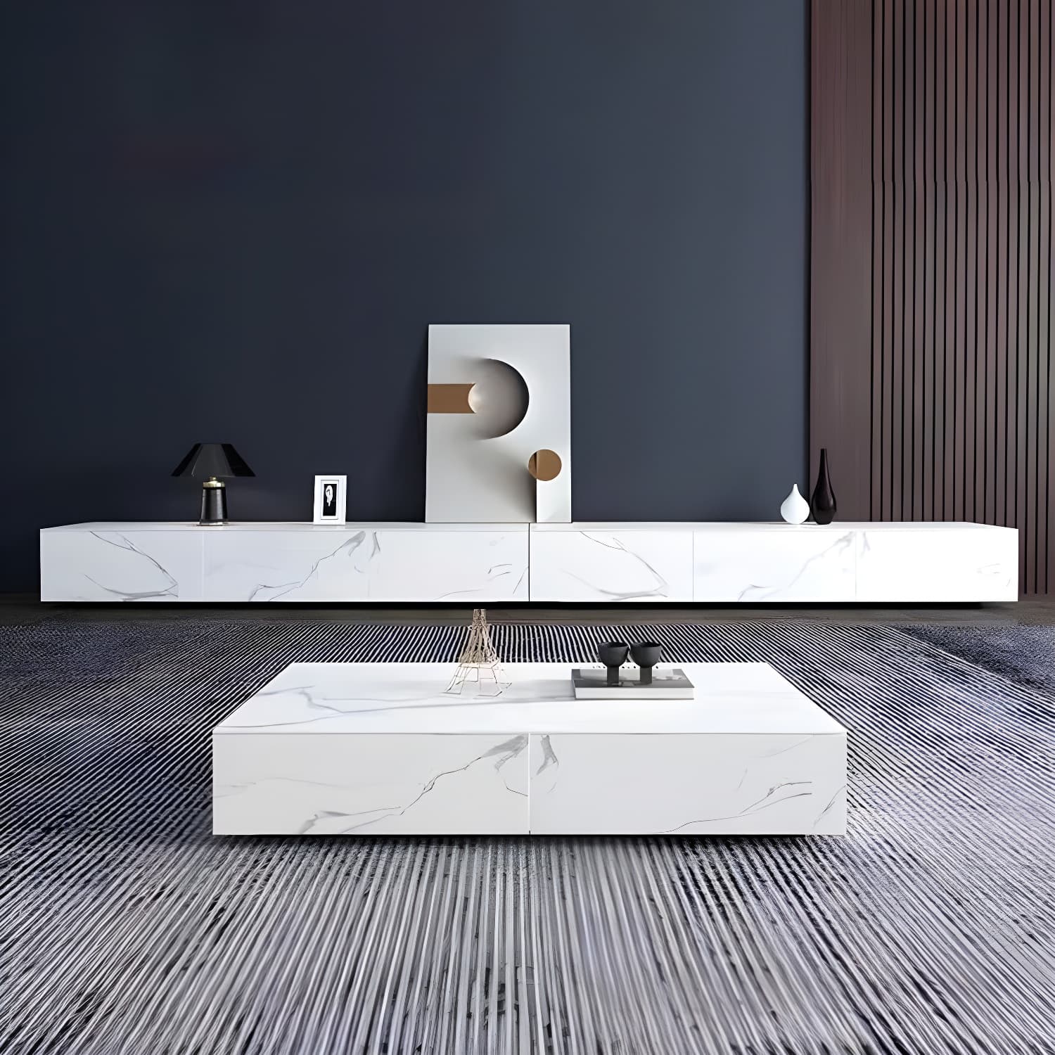 Stone TV Stand Console in Solid Wood with Storage Drawers Contemporary - image 11