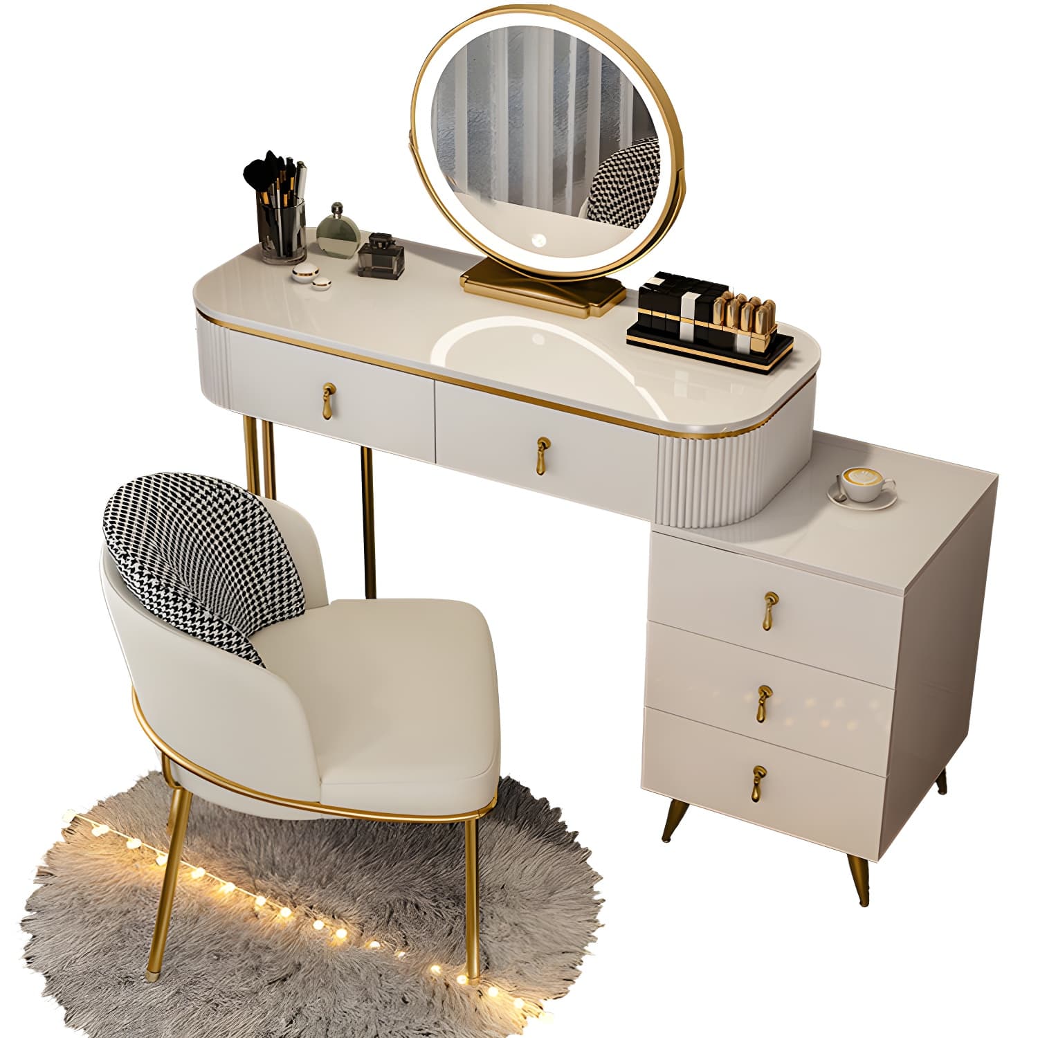 Gold Base Makeup Counter 15.74" Wide Vanity Tables with Storage Drawers - image 8