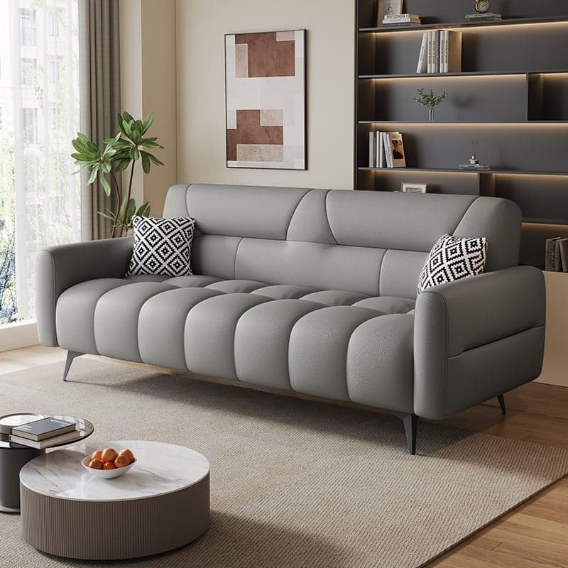 Trendy Solid Color Scratch-immune Standard Sofa in Light Gray/Cerulean/Light Green with Arm, 4-seater/Seats 3, and 2 Pillows - image 4