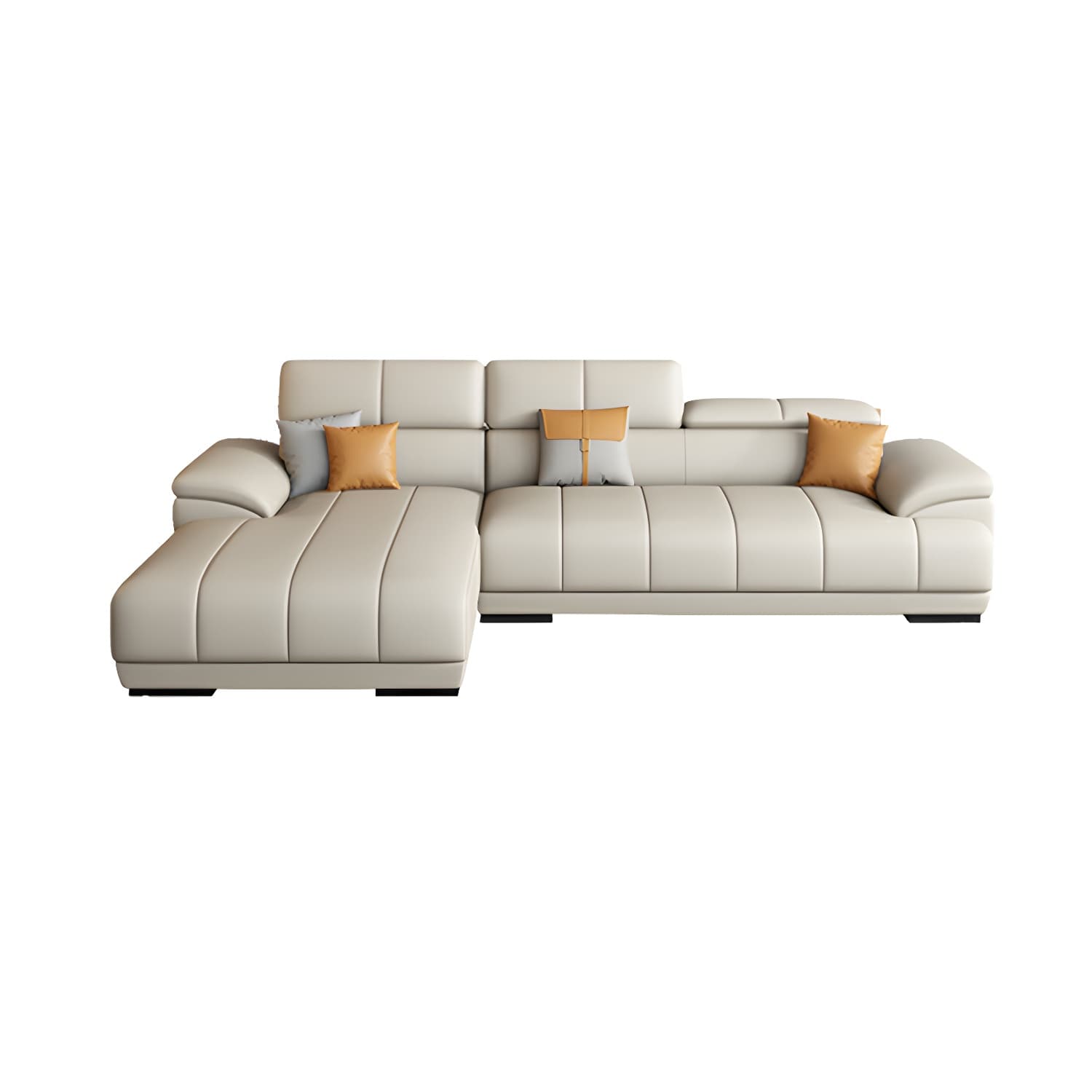 Elegant Beige Scandinavian Leather Sectional with Adjustable Headrests - image 8