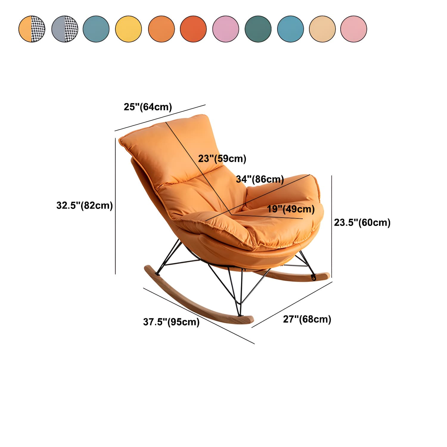 Modern Cushions Rocker Chair Metal Frame Spindle Rocker Chair with Ottoman - image 17