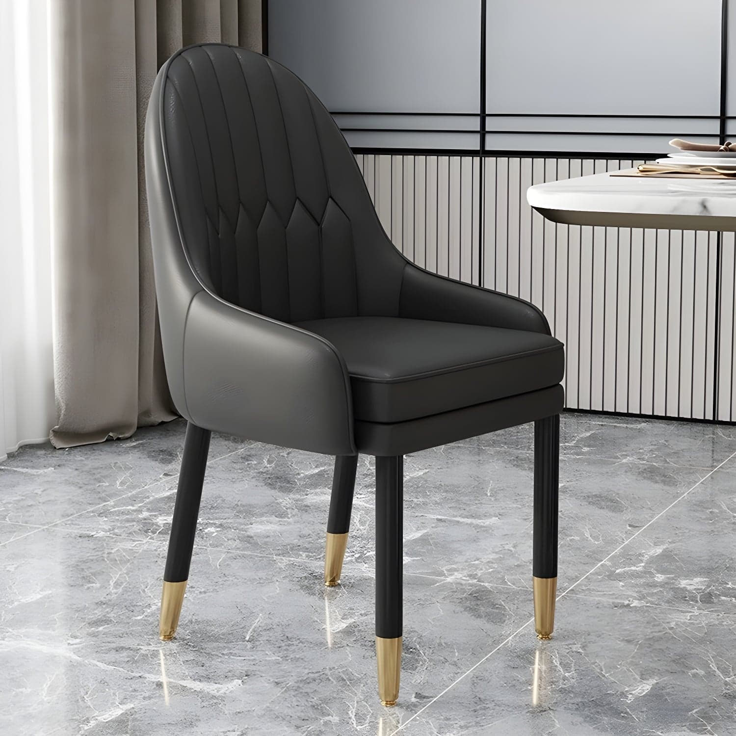 Elegant Glam Faux Leather Dining Chair with Solid Back for Kitchen & Dining - image 6