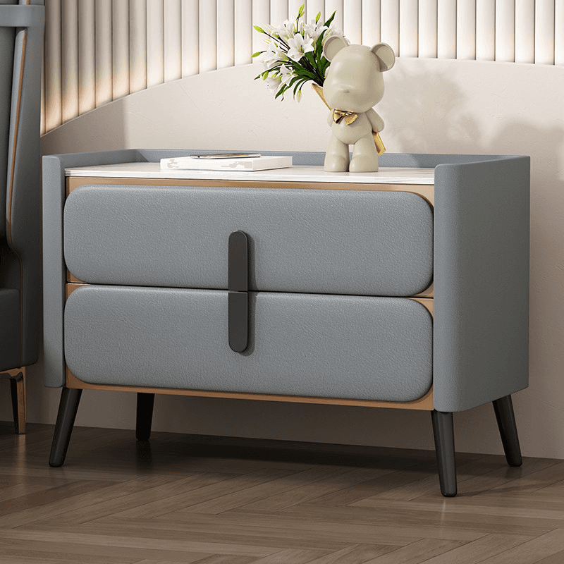 Simplistic Nightstand With Drawer Storage, 2 Drawers, Sintered Stone Countertop, and Leg - image 3