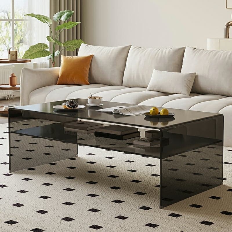 Rectangular Glass Modern Coffee Table with Transparent Top and Sleek Glass Base
