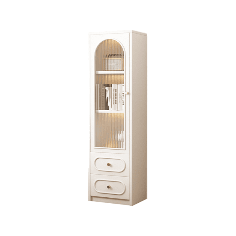 Detached Scratch-immune Accent Cabinet with Glazed Door, Adjustable Shelf, Cabinet Knobs, Soft Close Drawer, and Stain Resistant Finish