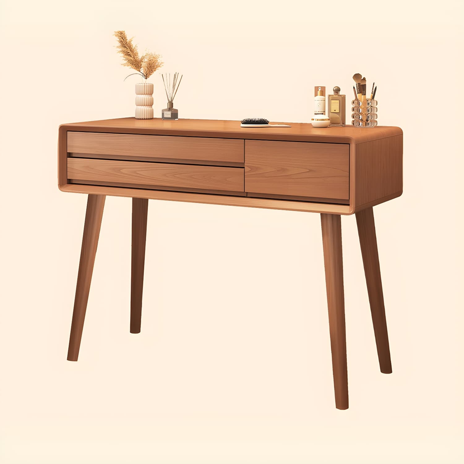 Art Deco Timber Natural/White/Brown Makeup Vanity Set/Makeup Vanity Table with 3 Drawers