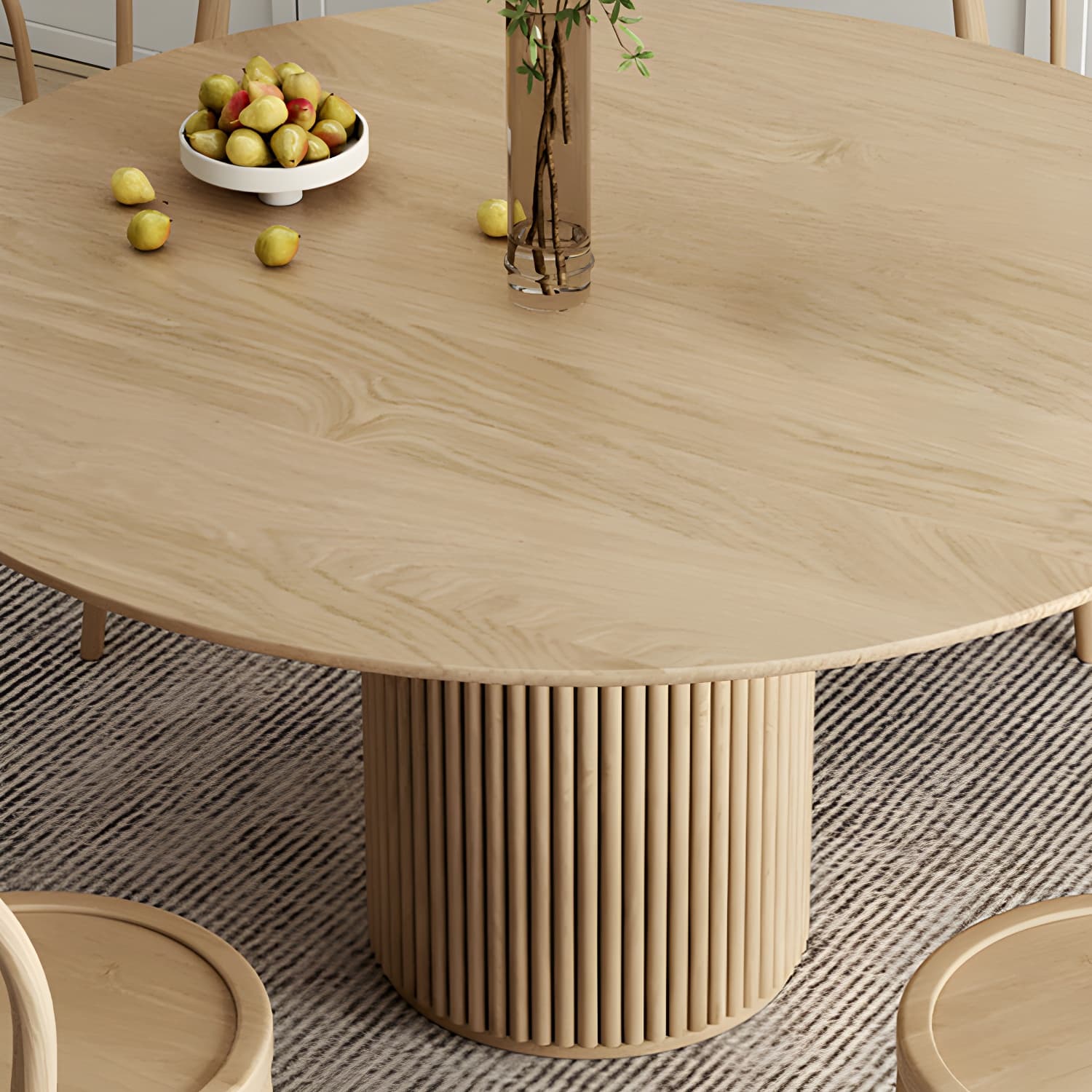 Modern Round Dining Table Pine Solid Wood Pedestal Dining Table in Natural - image 7