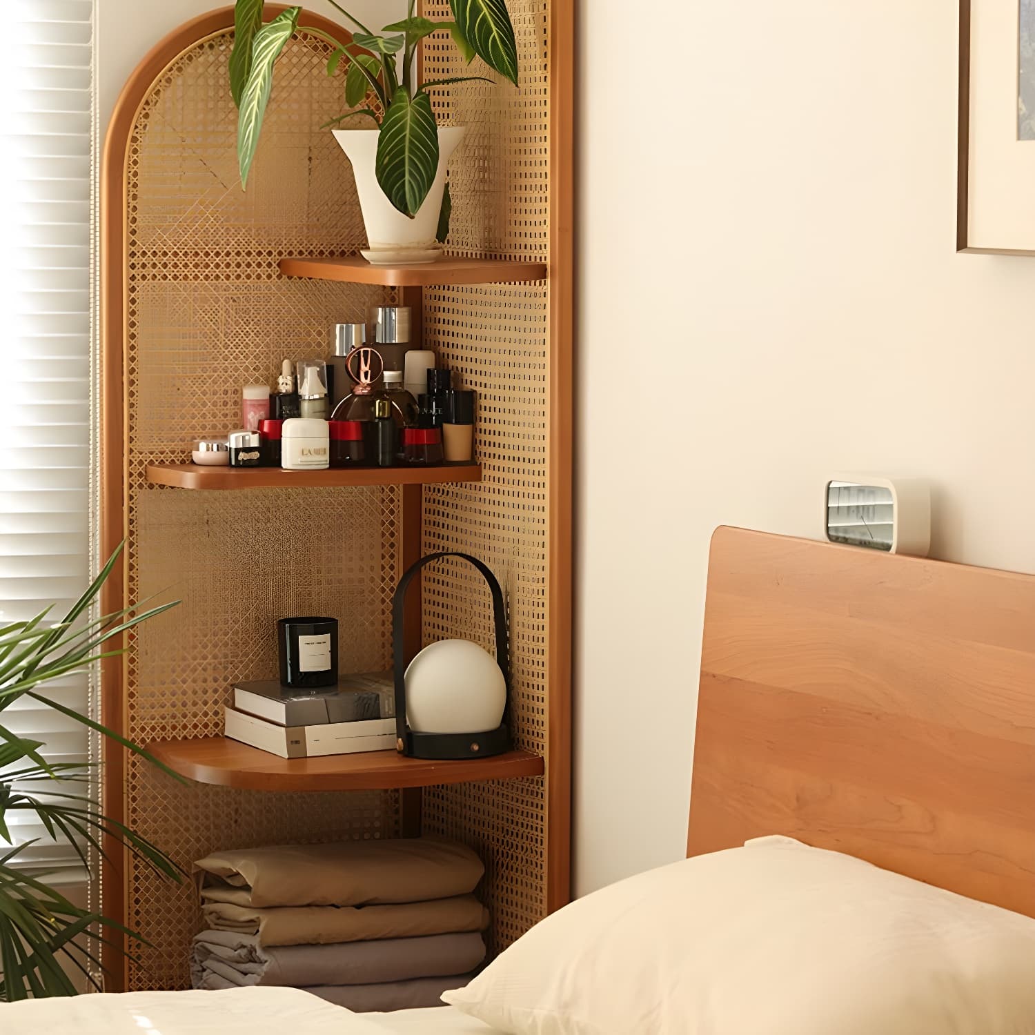 Scandinavian Corner Accent Chest with Natural Wood Counter Top and 4 Open Shelves - image 10