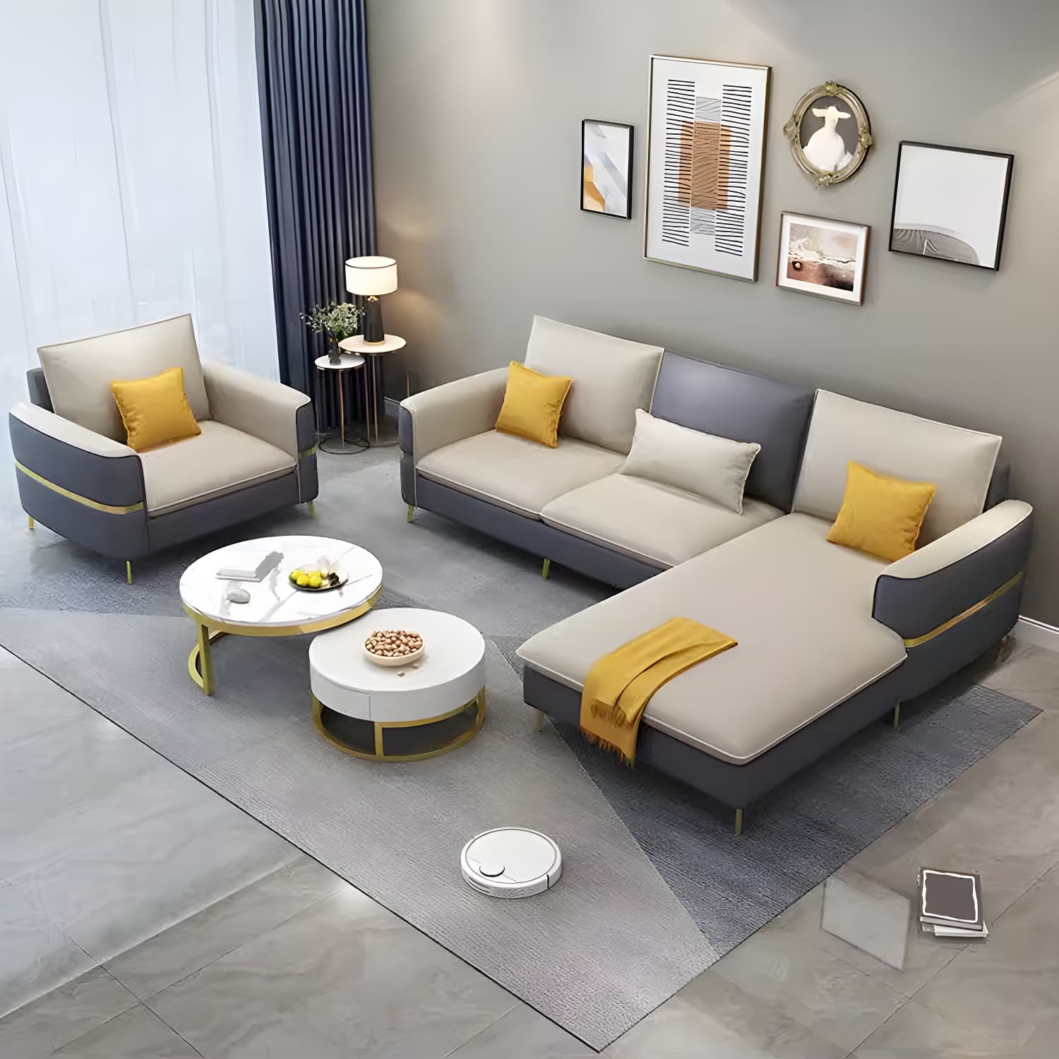 Glam Beige Tech Cloth Sectional Sofa with Pine Frame in Stationary Design - image 3