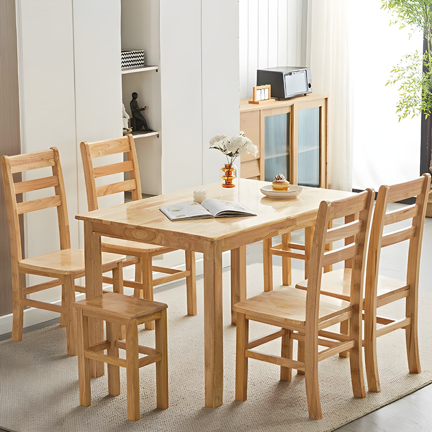 Elegant Scandinavian Natural Oak Wood Dining Table - Slim Legs, Standard Height for Kitchen & Dining - image 12