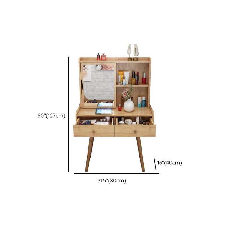 Modish Small/Standard Vanity Set with White/Auburn/Natural Color Chair, 1 Drawer/2 Drawers, Rubberwood Frame, and Standing Mirror - image 12
