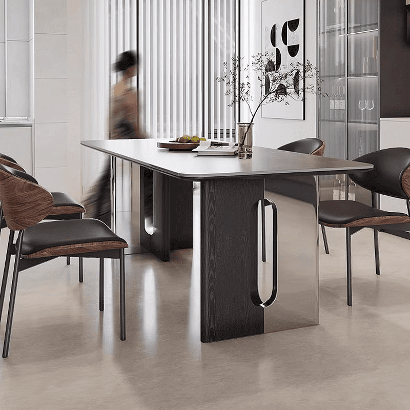 Dining Table Set with Slate Top and Two-sided Pedestal, Fixed Table, Padded Chair with Back, 5-piece in Dove Grey - image 4