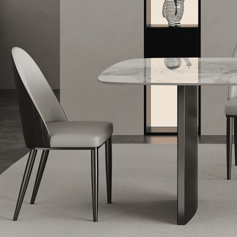 Retro Slate Dining Table Set with Dual-base, Upholstered Chairs, Back, and White Top - image 6