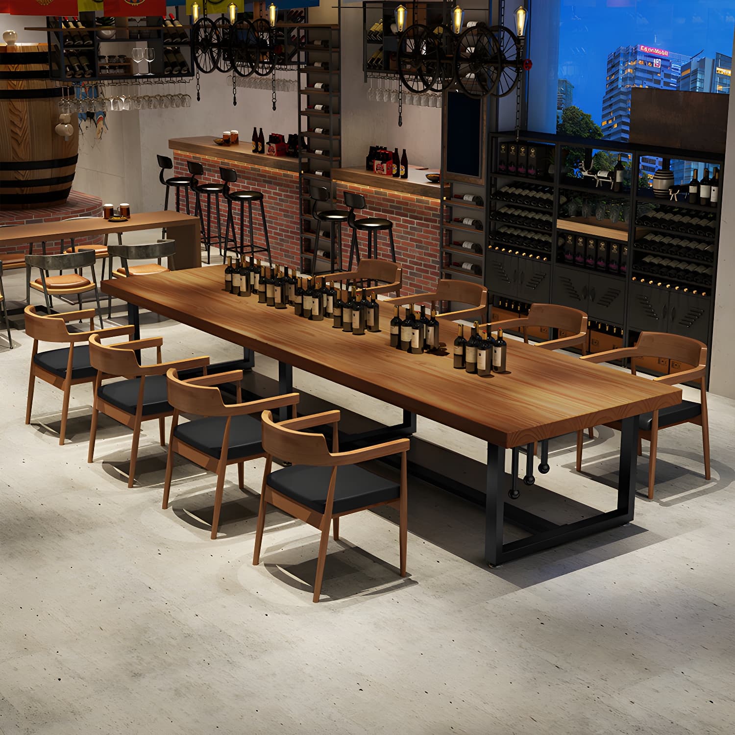 Pine Solid Wood Dining Table Rectangle Dining Table with Trestle Base