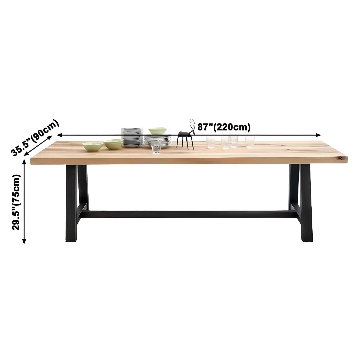 Metal Industrial Rectangle Dining Table Solid Wood Top Table with Trestle Base - image 11