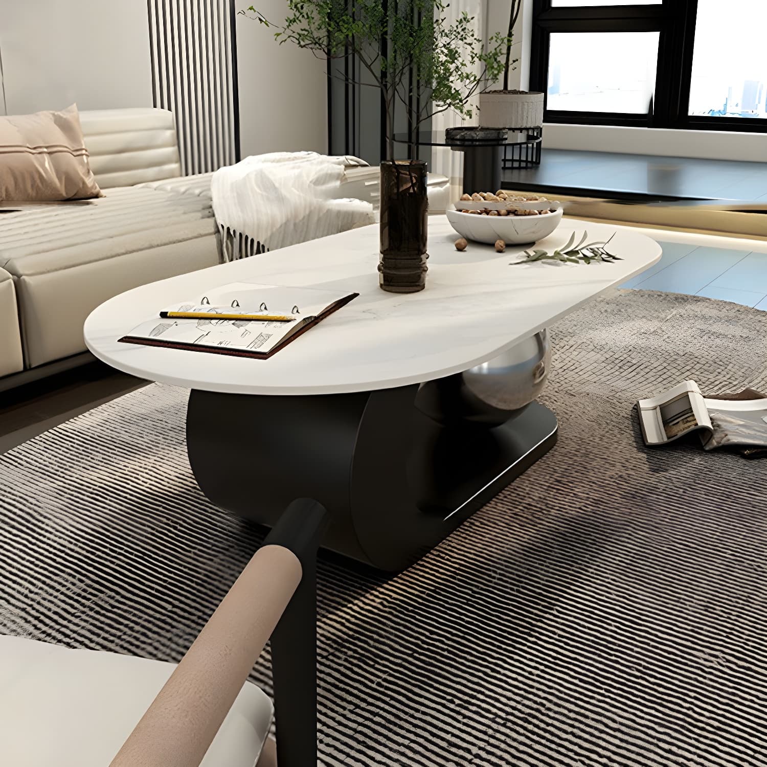 14"H Glam Coffee Table Slate Oval Pedestal Coffee Cocktail Table - image 15