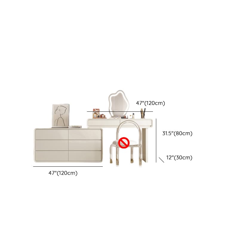 Standard Length Vanity Set with Upholstered Chair in Chalk, Synthetic Frame, and Lighted Mirror Including Seat - image 20
