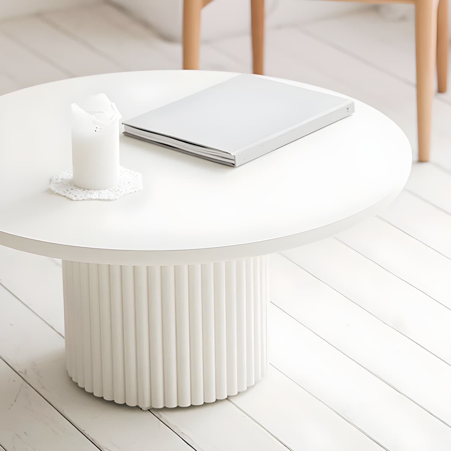 Glam Pedestal Coffee Table Wood Round Cocktail Table for Living Room - image 8