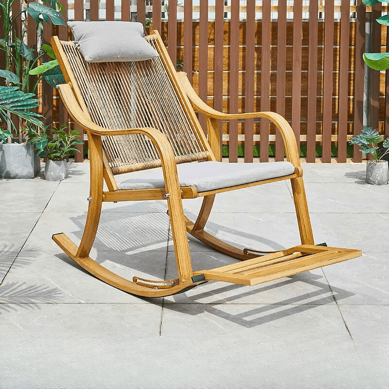 Cocoa Craftsman Wicker Front Porch Rocking Chairs with Separable Pillowcase