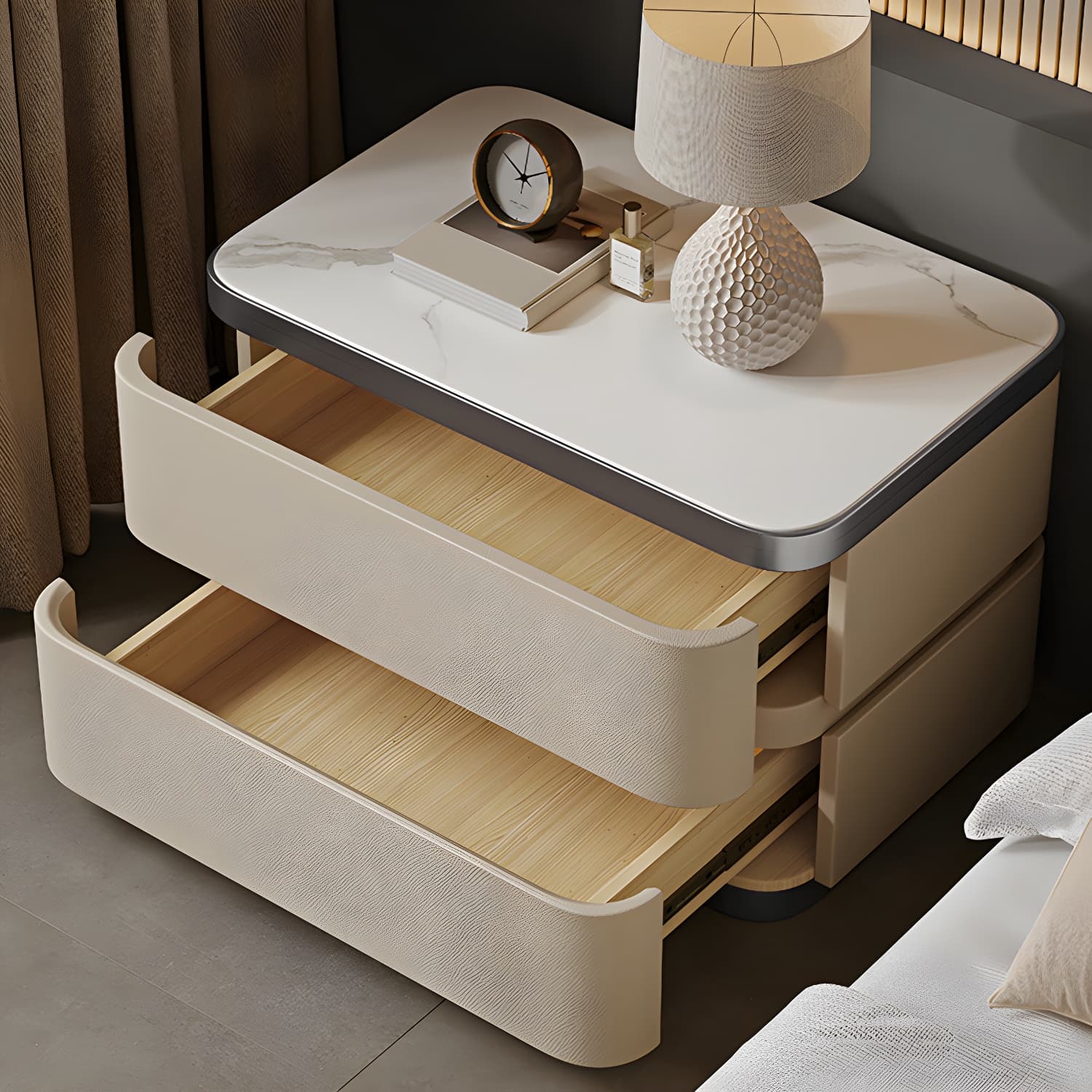 Scandinavian Bedside Cabinet Made of Solid Wood with Two Drawers for Bedroom - image 12