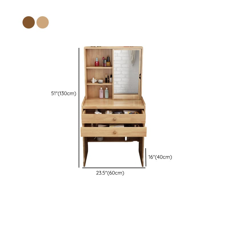 Modish Small/Standard Vanity Set with White/Auburn/Natural Color Chair, 1 Drawer/2 Drawers, Rubberwood Frame, and Standing Mirror - image 10