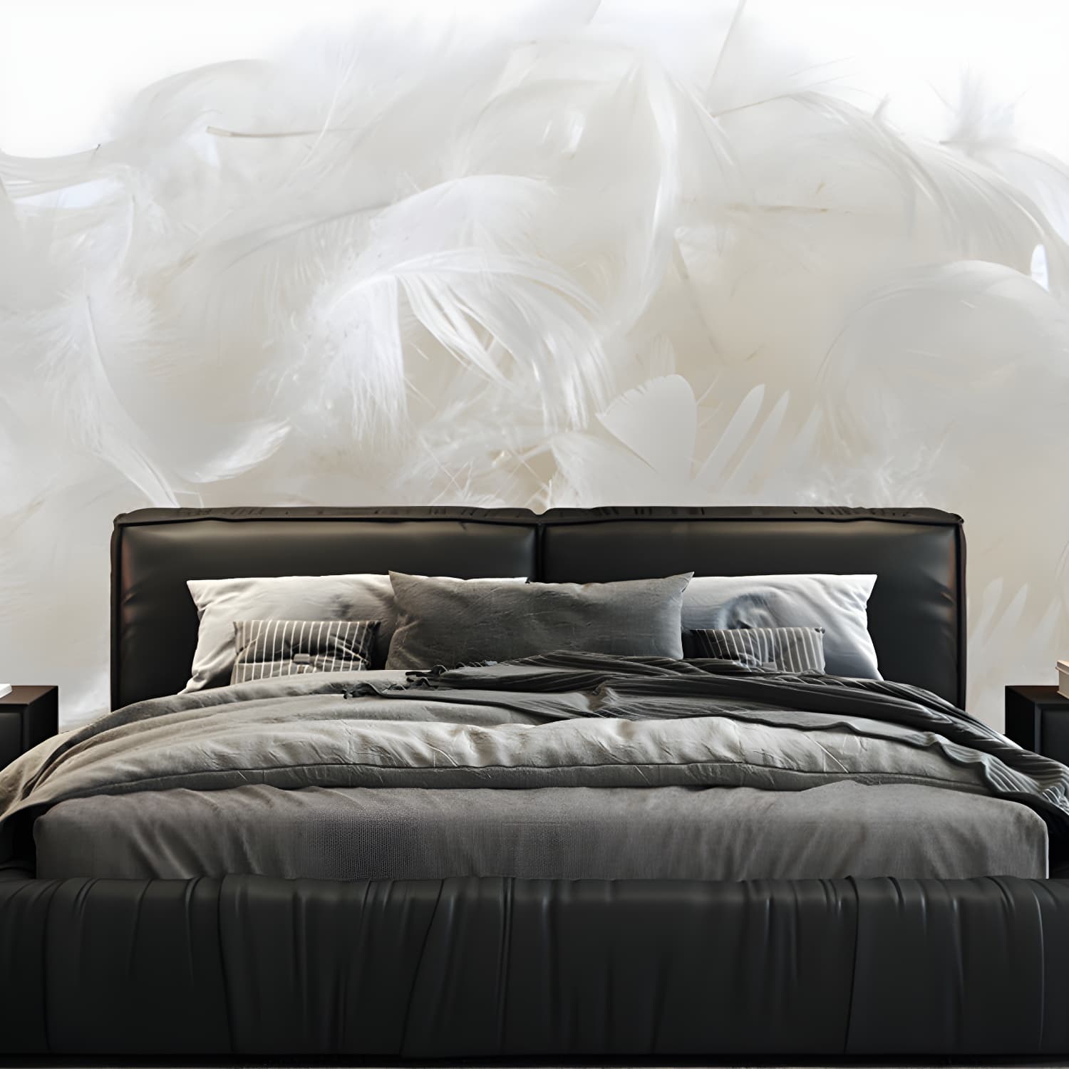 Modern Style Upholstered Solid Wood Headboard Black Leather Bed - image 8
