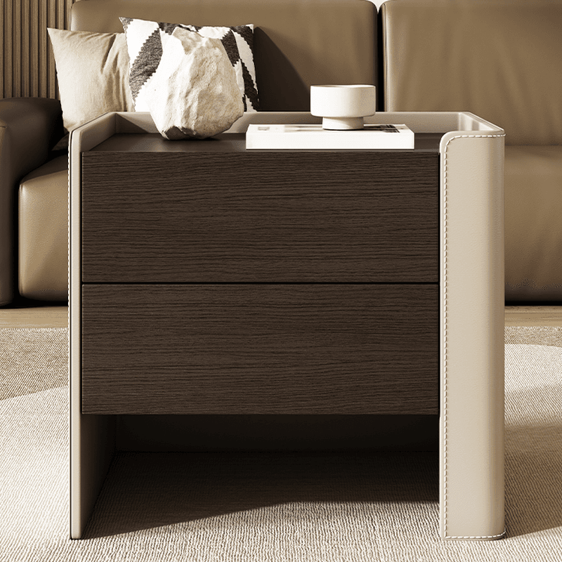Simplistic Drawer Storage Nightstand with 2 Drawers, Wood Countertop, and Leg - image 9