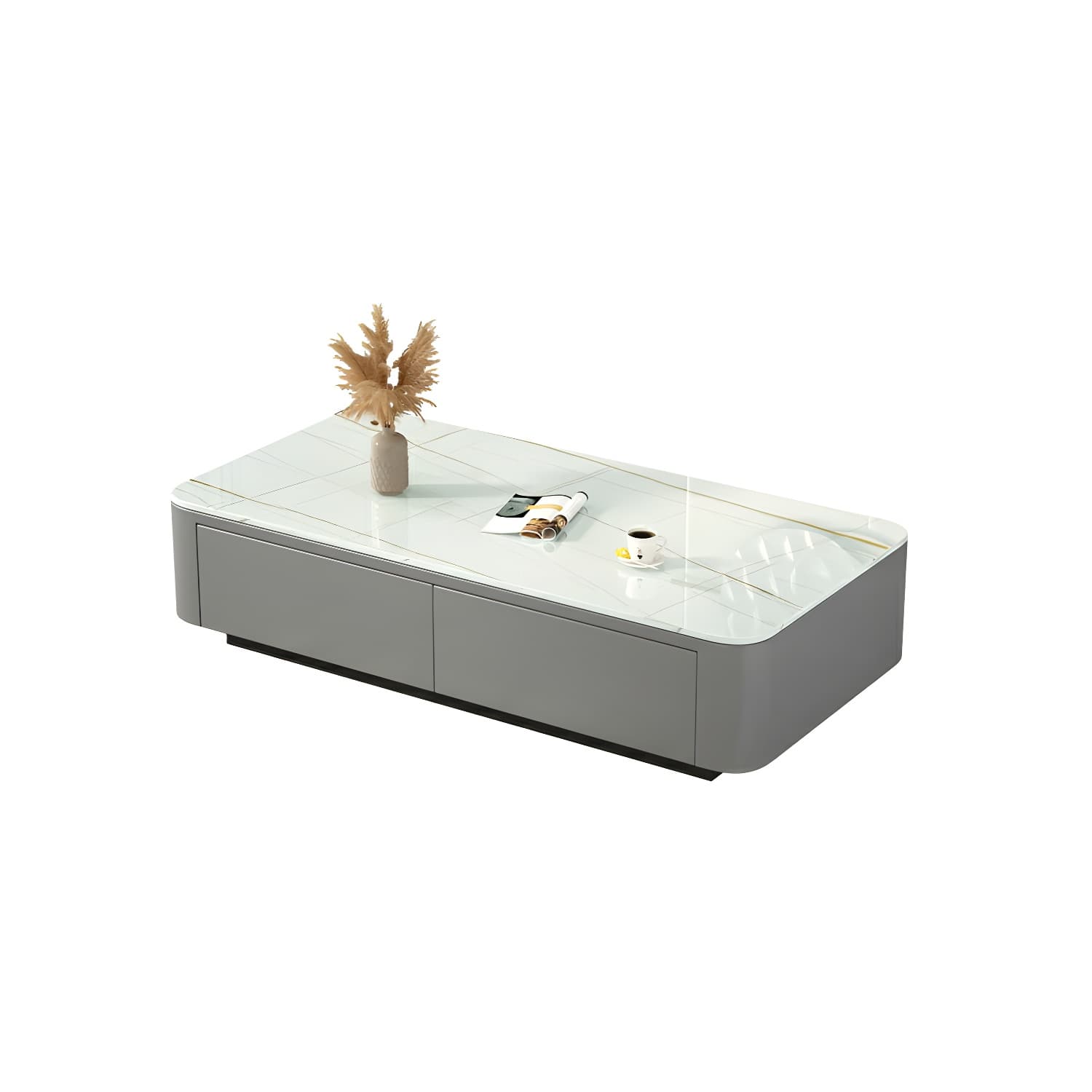 Modern Rectangular Coffee Table with Tempered Glass Top & Black Wood Base - image 12