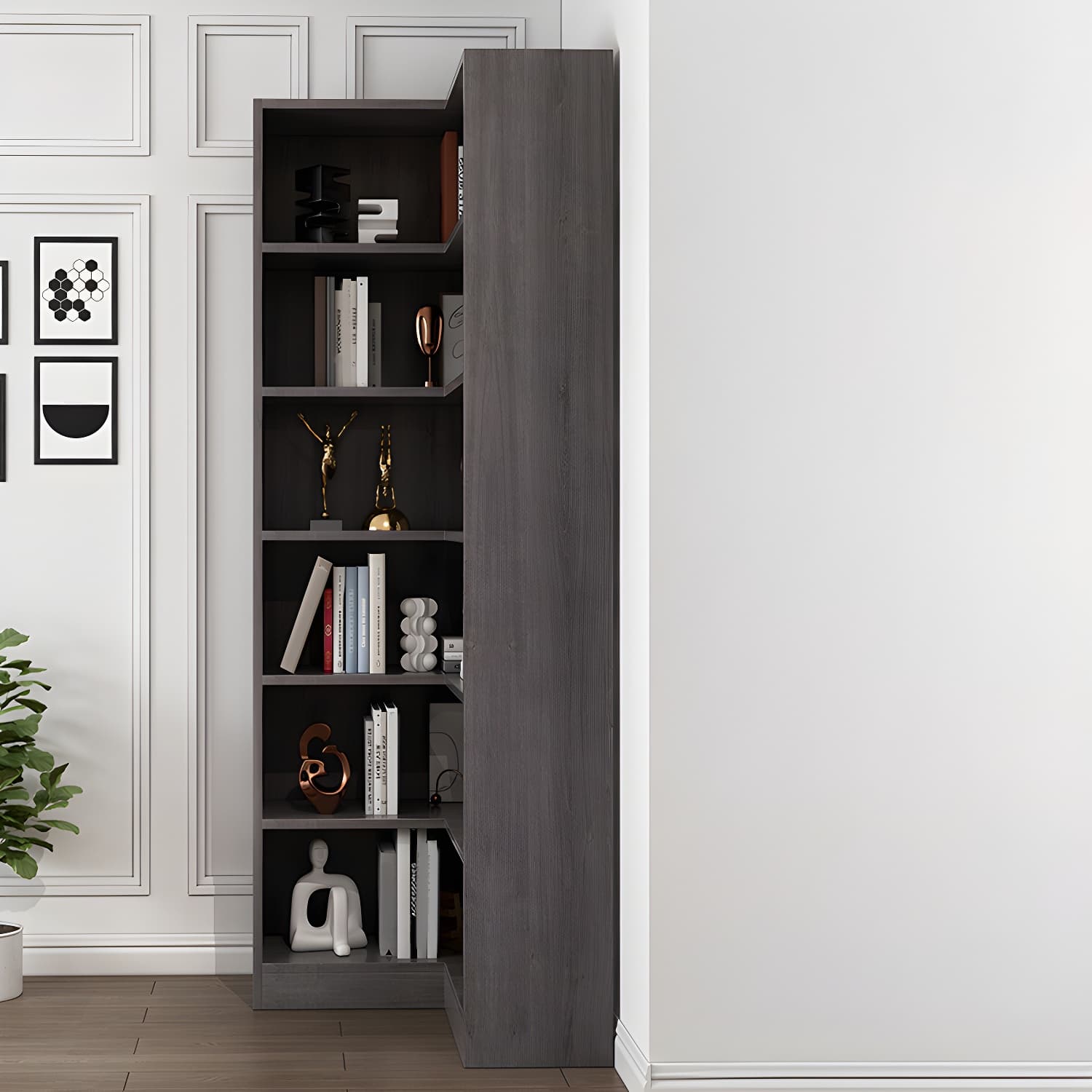 Corner Modern Accent Chest with Wood Counter Top and 6 Open Shelves without Drawers - image 15