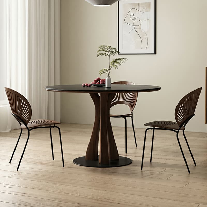 Round Modern Stone Top Dining Table with Solid Wood Pedestal Base - image 5