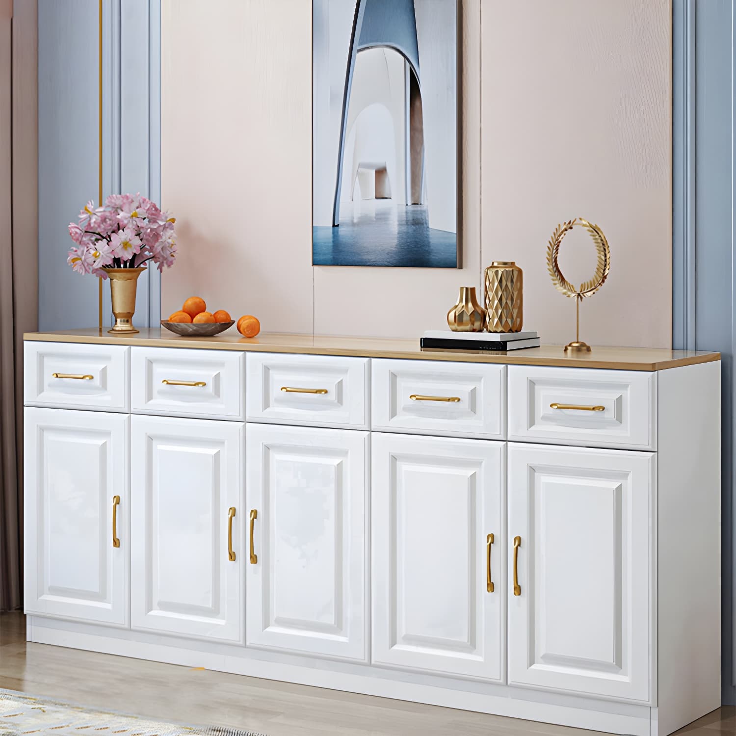 Modern Wood Buffet Sideboard with Cabinets, Drawers, and Shelves - No Distressing - image 7