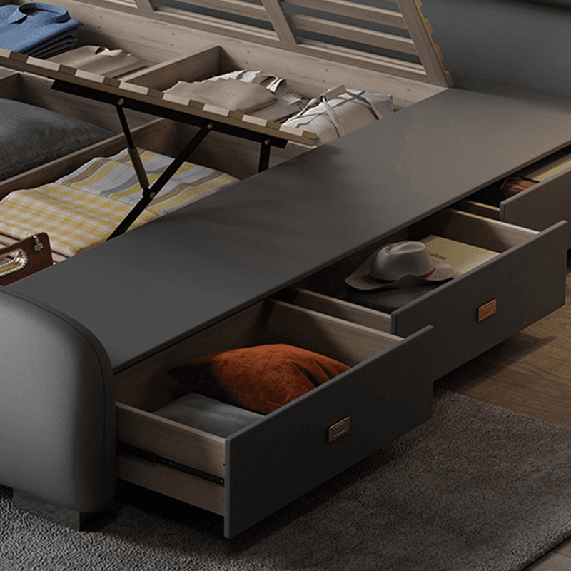 Light Gray Storage Included/Panel Bed with 3 Storage Boxes, Natural Wood Frame, Sponge Upholstery, and Lighted Headboard - image 3