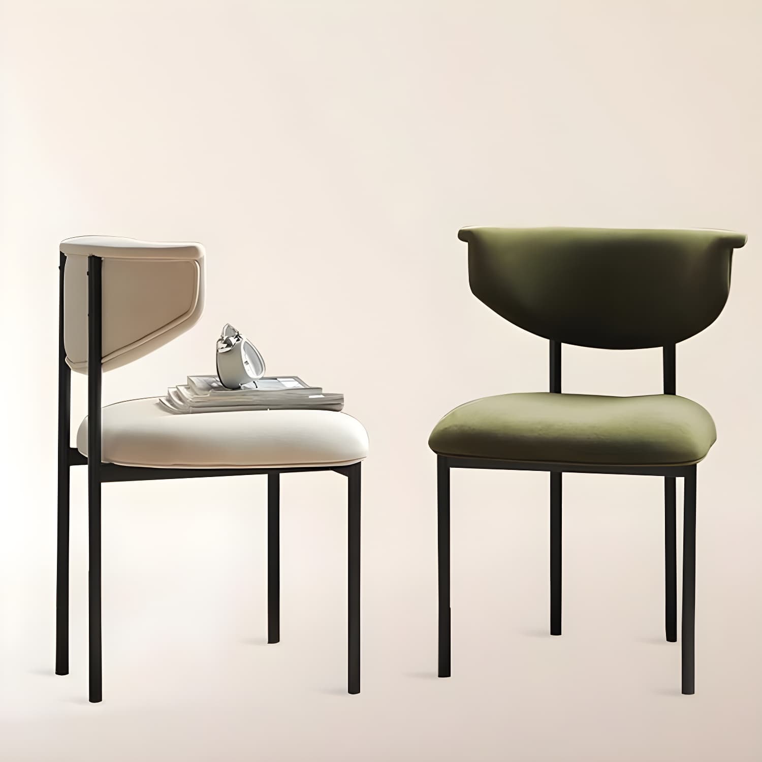 Modern Upholstered Side Chair with Black Metal Legs and Low Back - image 11