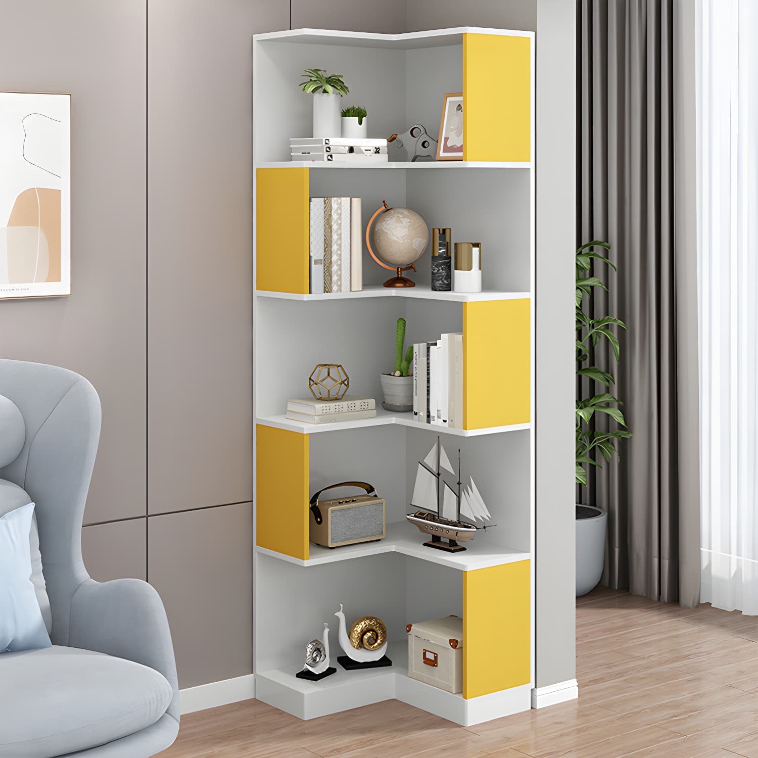 Contemporary Corner Standard with Shelves Manufactured Wood Accent Chest - image 6