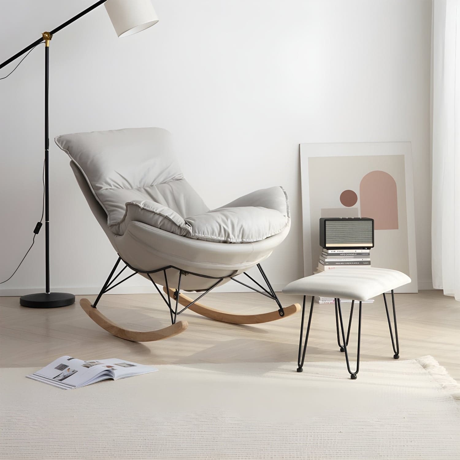 Modern Rocking Chair with Ottomans - Metal Frame, Removable Cushions, and Armless Design - image 3