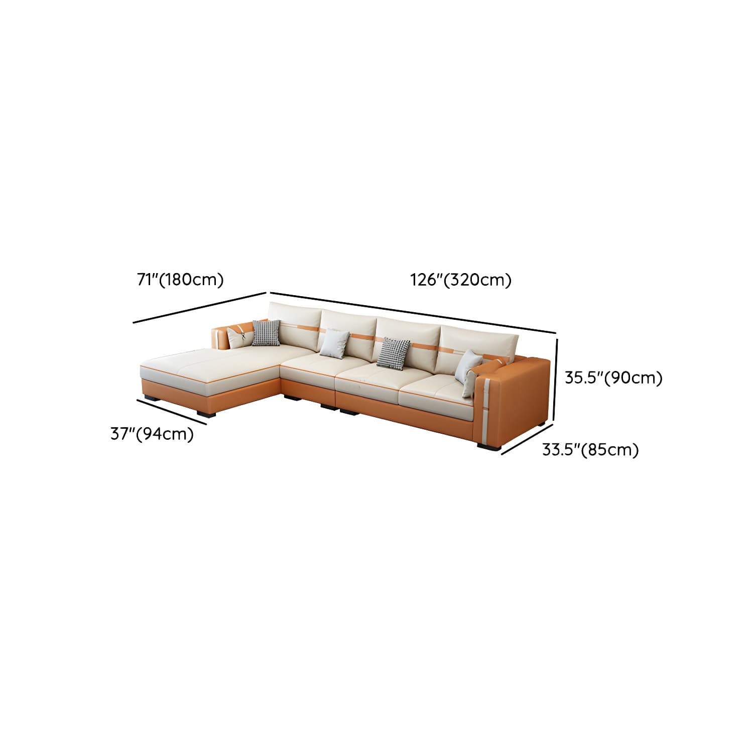 Scandinavian Wood Frame Beige Faux Leather Stationary Sectional Sofa with Cushion Back - image 20