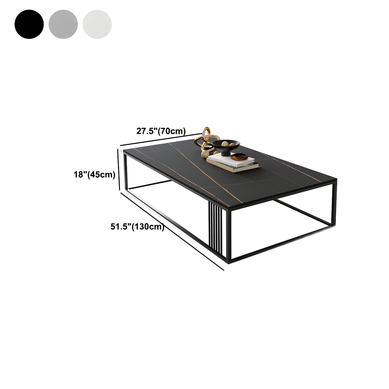 Metal Frame Rectangular Coffee Table Stone Top Cocktail Table - image 17