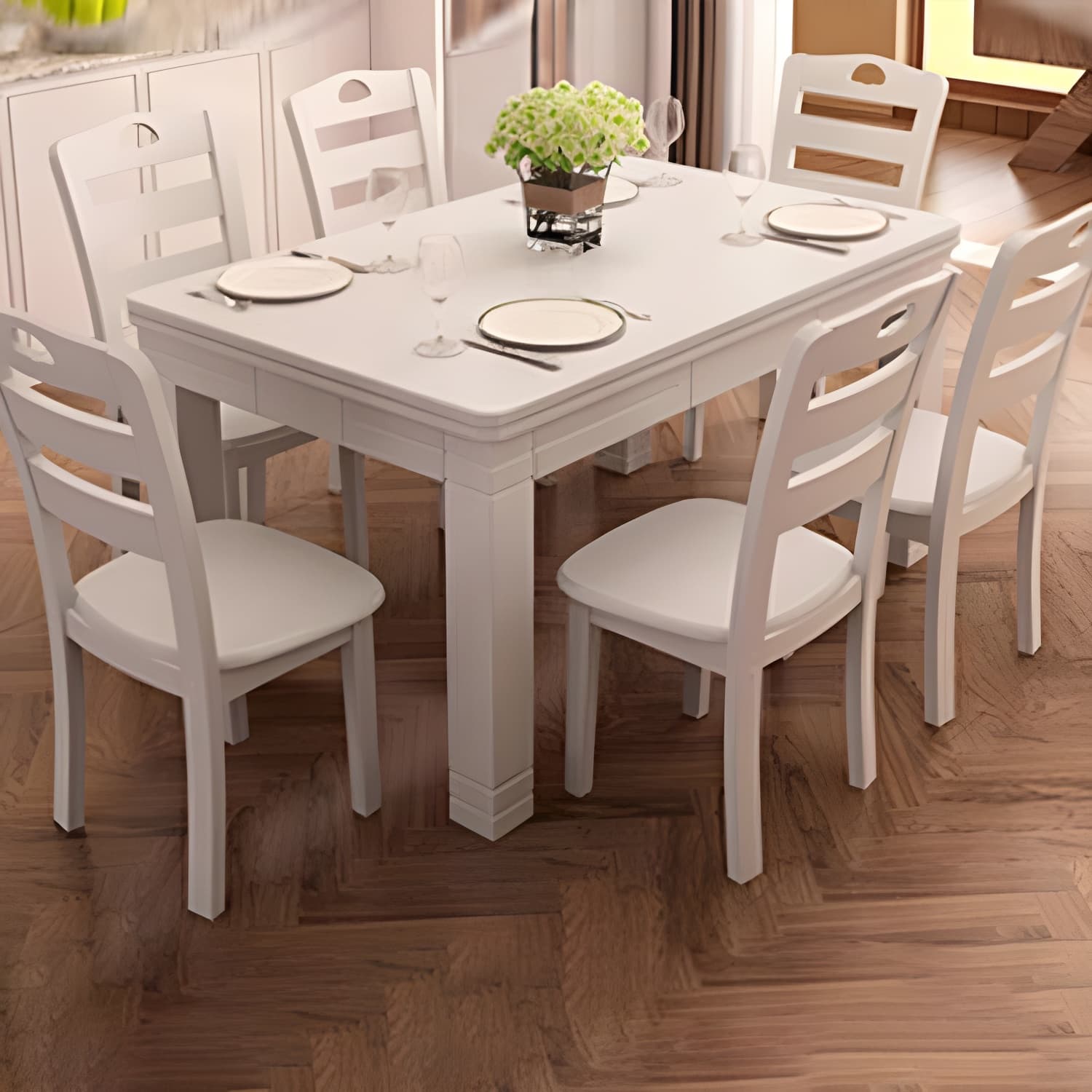 7-Piece Modern Wood Dining Set with Solid Wood Features and Seating for 6 - image 4
