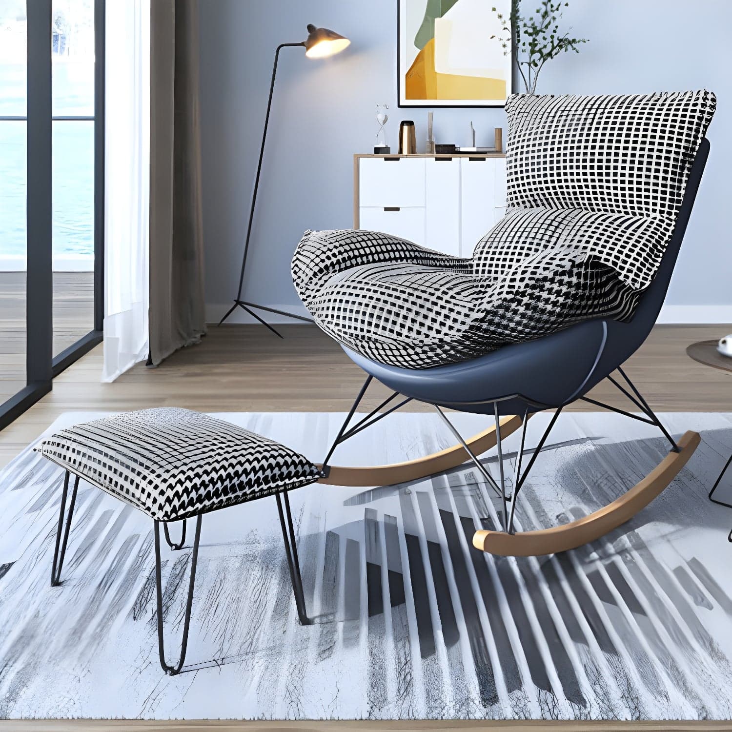 Contemporary Rocking Chair Solid Wood Rocker Chair with Removable Cushions - image 3