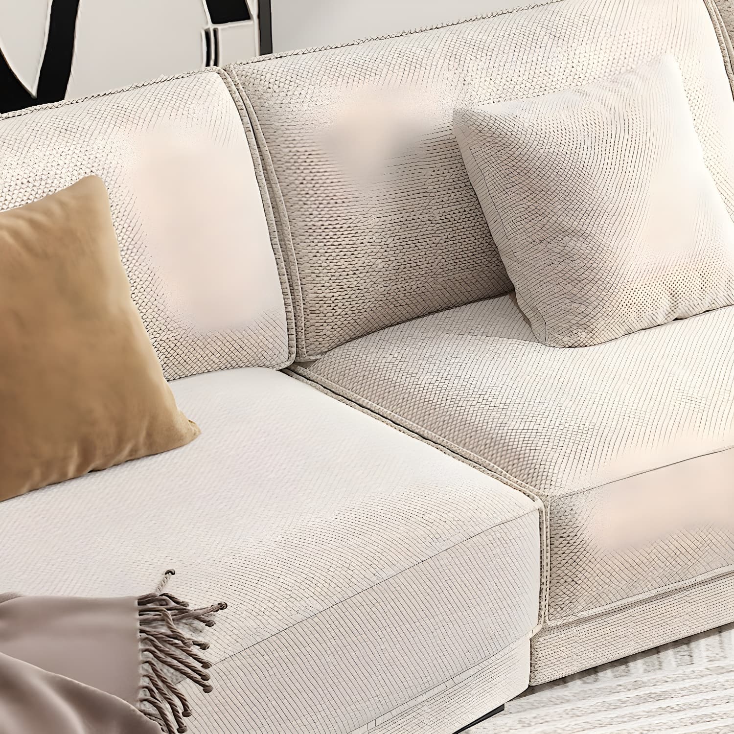 Modern Beige Linen L-Shape Sofa Chaise with Square Arm in Wood Frame - image 4
