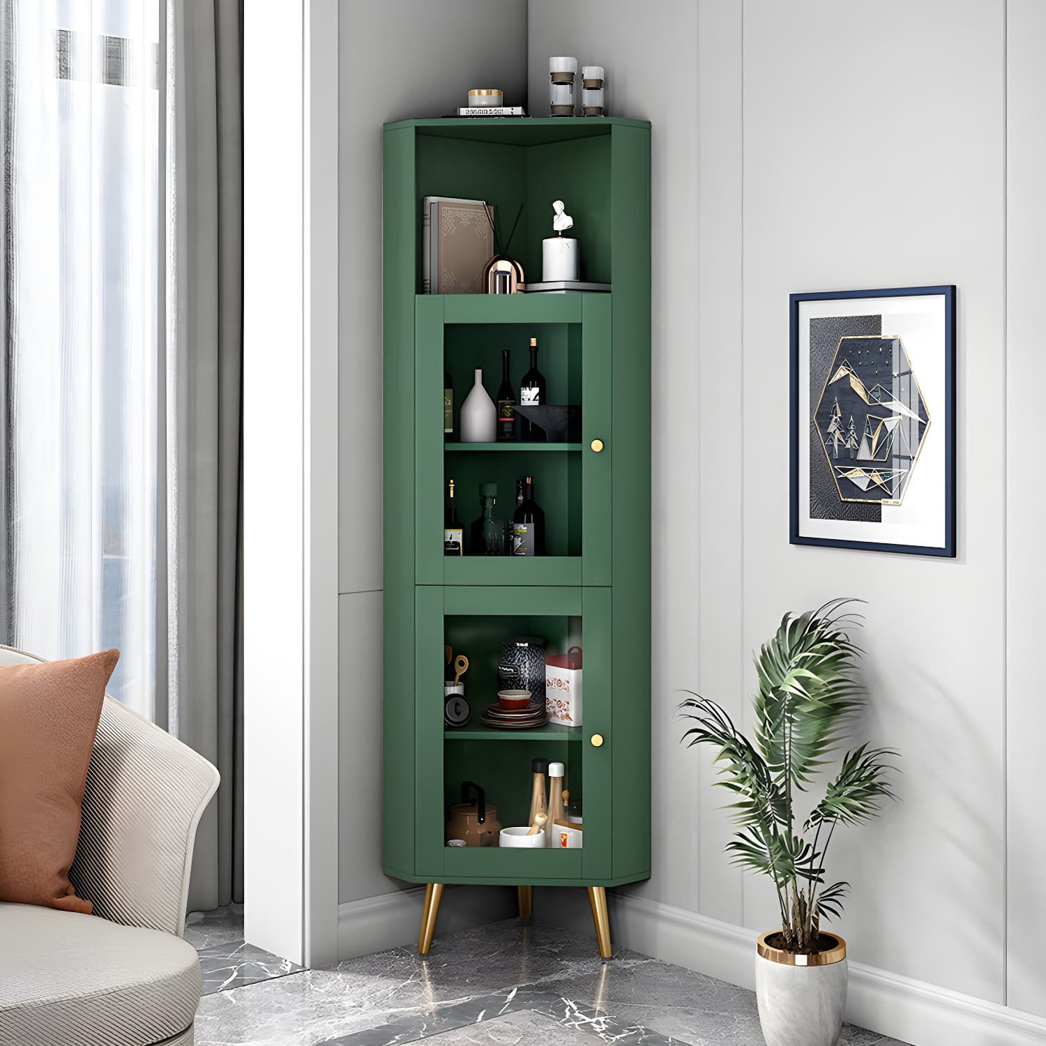 Wooden Storage Cabinet with 2 Glass Doors and Storage Shelf Modern - image 5