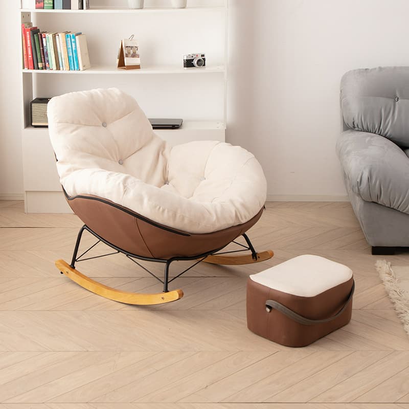 Natural Stationary Wingback Living Room Rocking Chair with Back - image 6