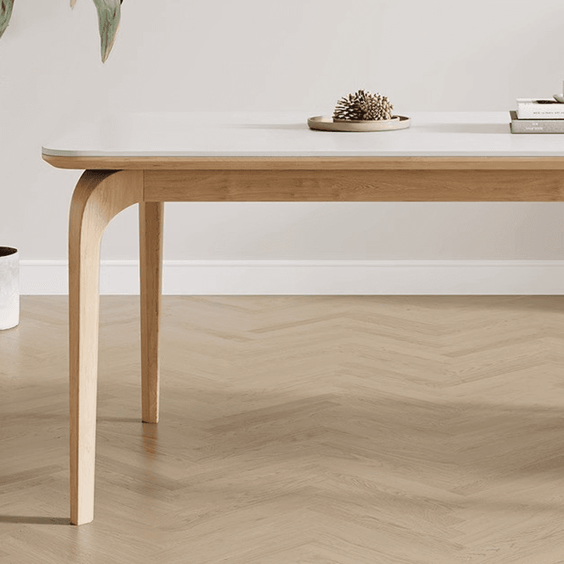Dining Table Set with Slate Stone Fixed Table, Padded Chair Back for 6 People in White - image 5
