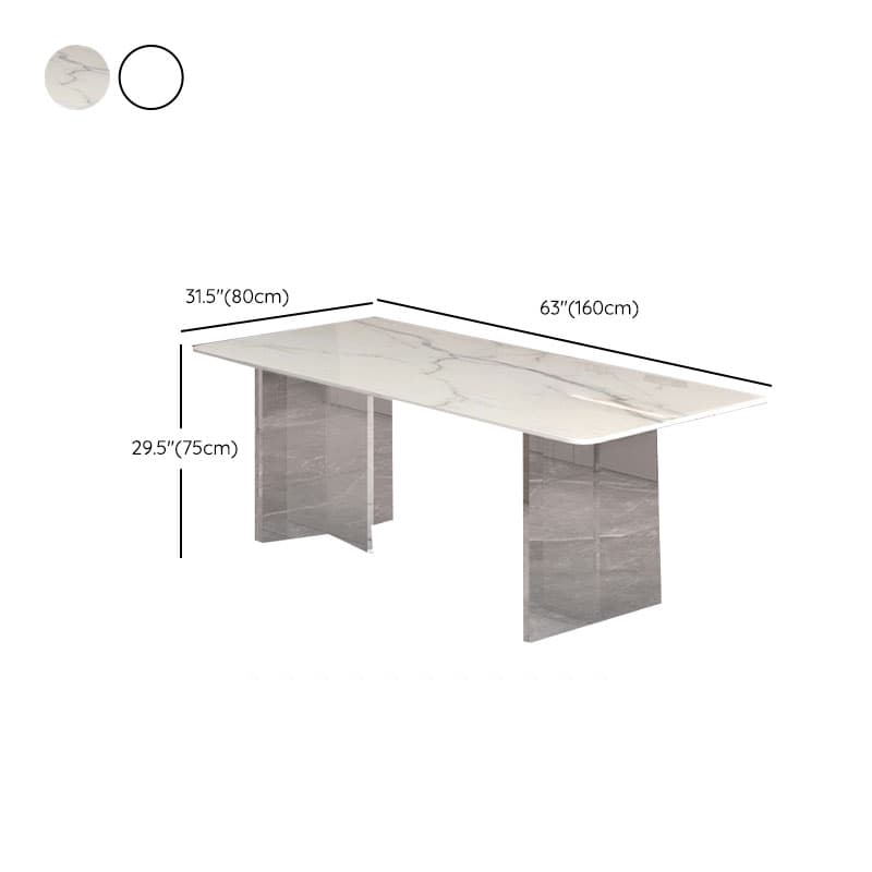 Dining Table Set with Rectangular White Slate Stone Top, Two-sided Pedestal Base, and Padded Chair with Back - image 11