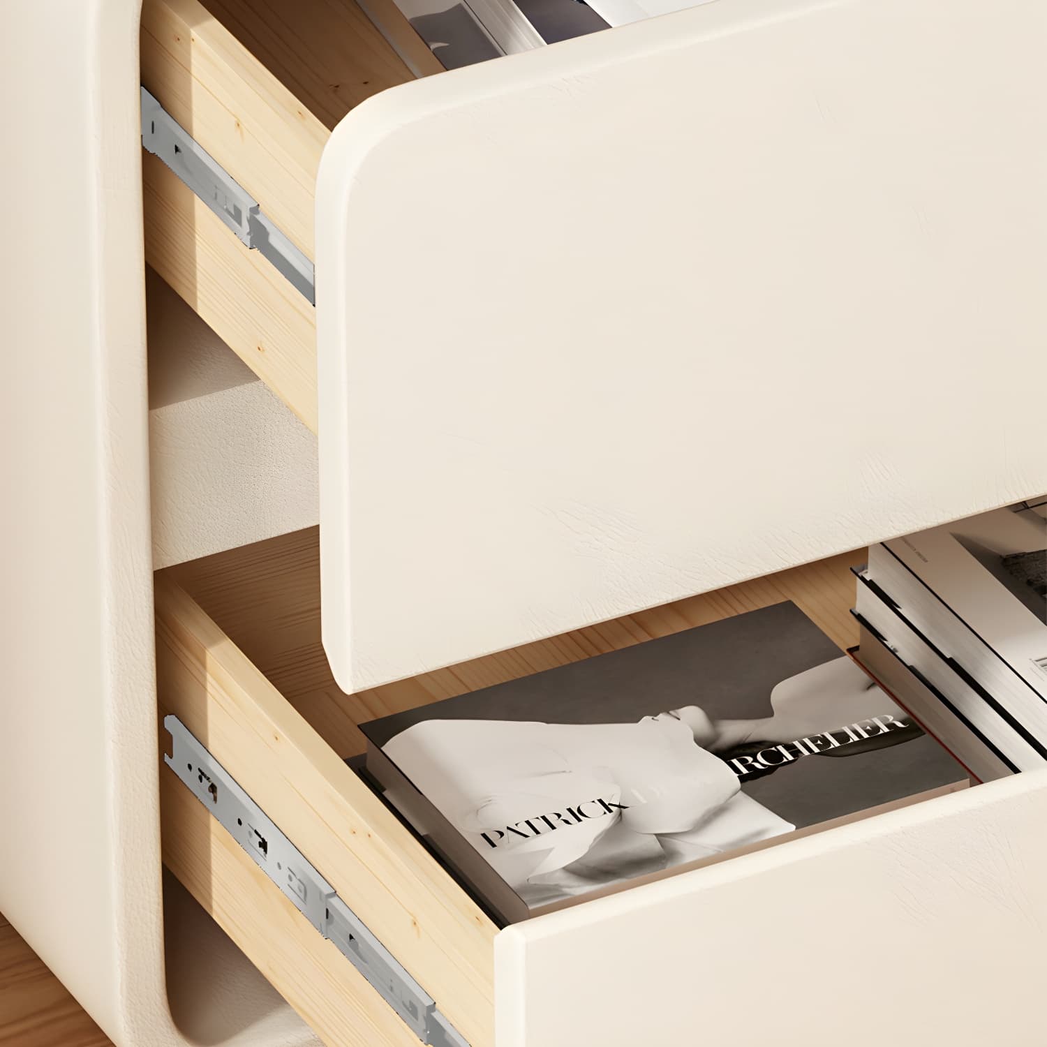 Modern Wood Nightstand with 2 Drawers - Small and Low Profile - Faux Leather Countertop - image 16