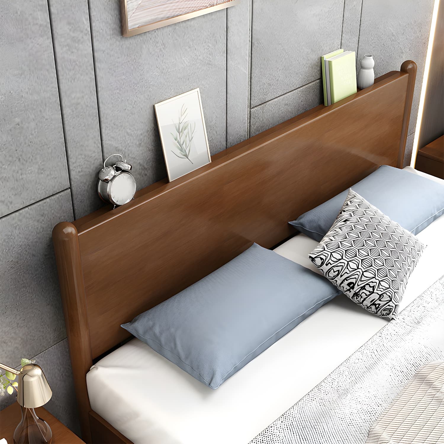Northern European Solid Wood Bed Frame Mattress Included Panel Bed with Headboard - image 9
