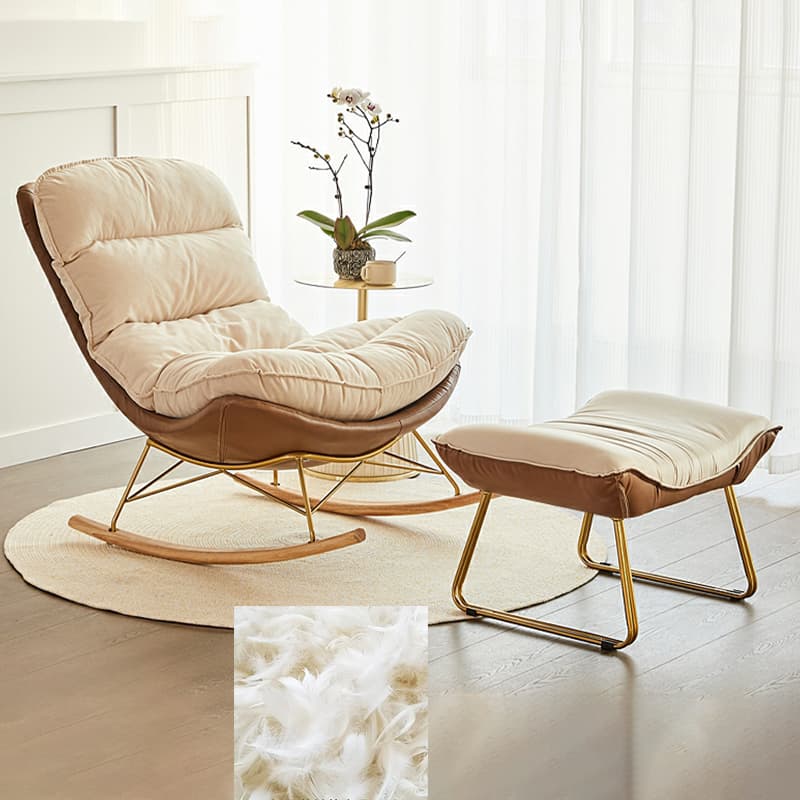Trendy Faux Leather Upholstered Rocking Chair Couch with Footstool , Spindle Back and Resistant To Dirt - image 11